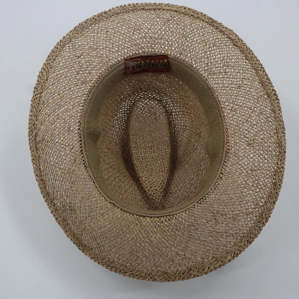 Hawaiian Headwear Straw Fedora Hat Unisex‎ OSFA Tan Tropical Floral Band